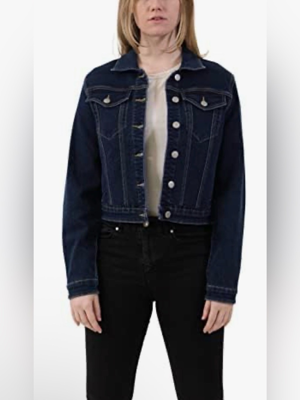 Dark Indigo Saints Cropped Denim Jacket - Classic Button Front
